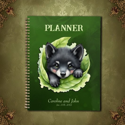 Wolvenwelp in het groen planner