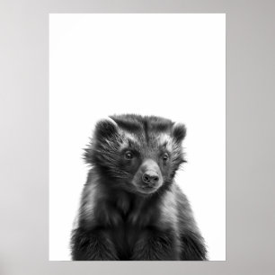 Wolverine Woodland Modern Portret zwart wit Poster
