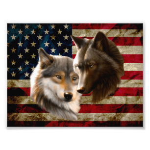 Wolves American Flag Foto Afdruk