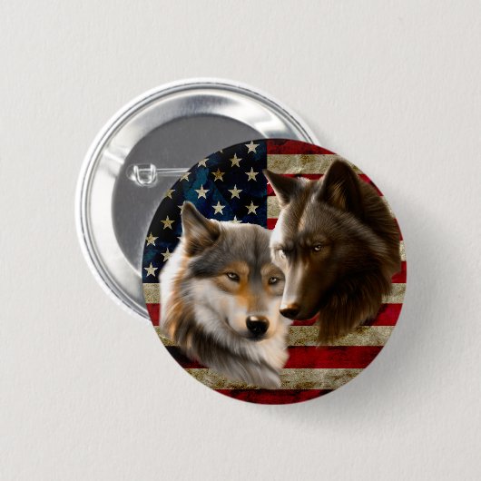 Wolves American Flag Ronde Button 5,7 Cm (Voorkant /achterkant)
