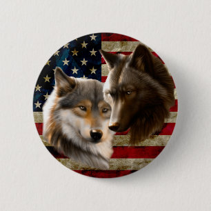 Wolves American Flag Ronde Button 5,7 Cm