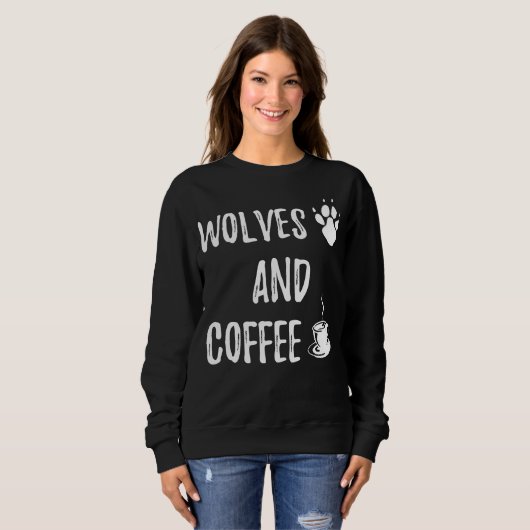 Wolves and Coffee funny cute wolf wild lover theme Trui (Voorkant volledig)