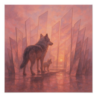 Wolves at the Sunrise Mirror Path – GeoWild Art Perfect Poster
