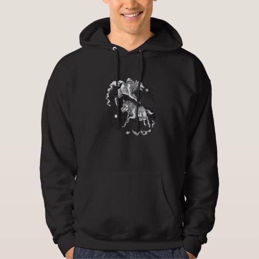 Wolves esoteric yang yin line clouds moon sun hoodie (Voorkant)