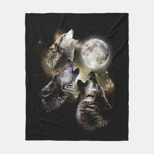 Wolves Howling Full Moon Fleece Deken (Voorkant)