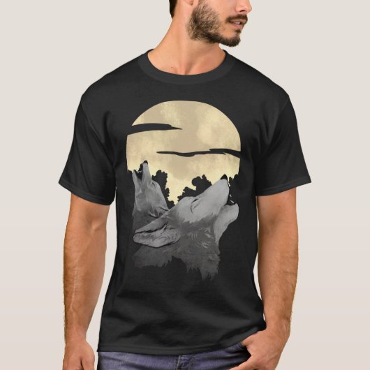 Wolves Howling with Full Moon for Wolf and Werewol T-shirt (Voorkant)