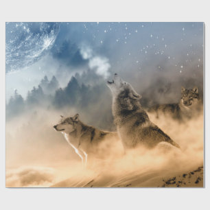 Wolves Moon Fog Natuur Scenery Cadeaupapier
