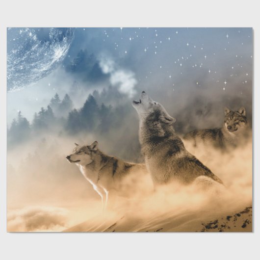 Wolves Moon Fog Natuur Scenery Cadeaupapier (Vlak)