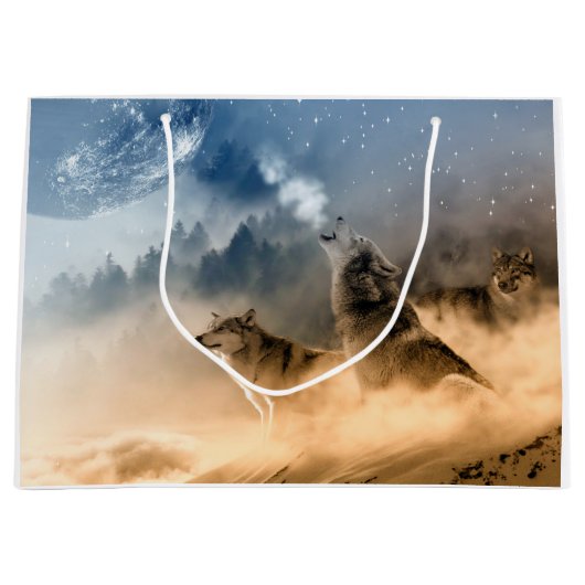 Wolves Moon Fog Natuur Scenery Large Cadeautasje (Voorkant)