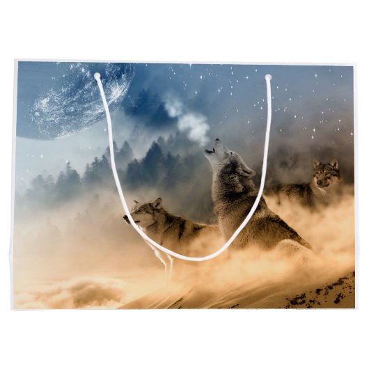 Wolves Moon Fog Natuur Scenery Large Cadeautasje (Achterkant)