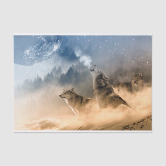 Wolves Moon Fog Natuur Scenery Tissuepapier (Voorkant)