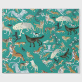 Wolves of the World Green Pattern Cadeaupapier (Vlak)