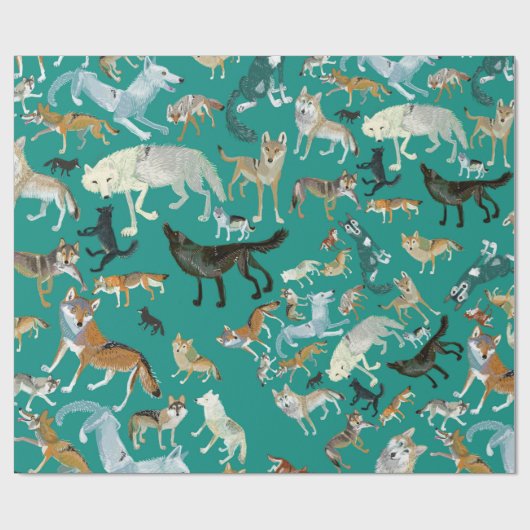 Wolves of the World Green Pattern Cadeaupapier (Vlak)