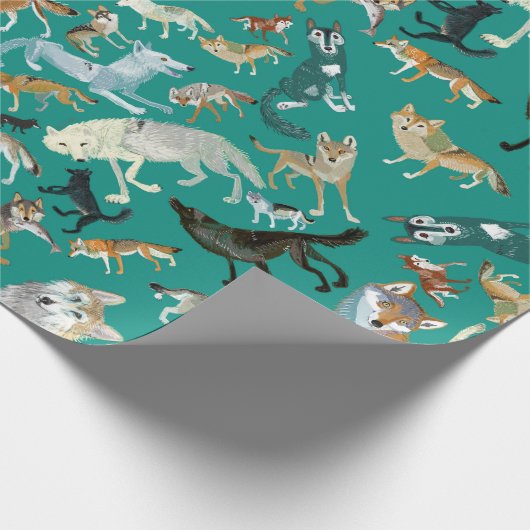 Wolves of the World Green Pattern Cadeaupapier (Hoek)