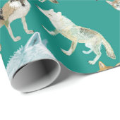 Wolves of the World Green Pattern Cadeaupapier (Rol Hoek)