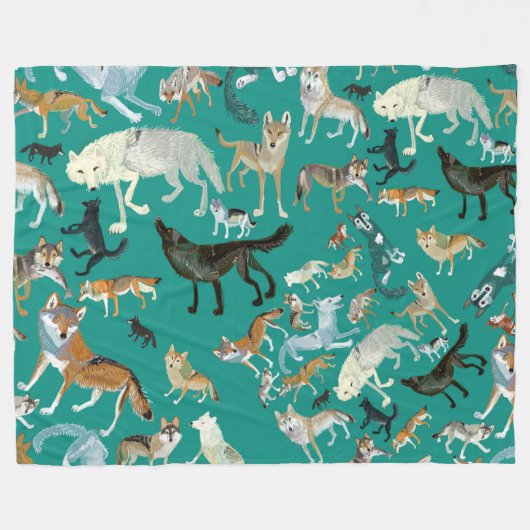 Wolves of the World (pattern) #1 Fleece Deken (Voorkant (Horizontaal))