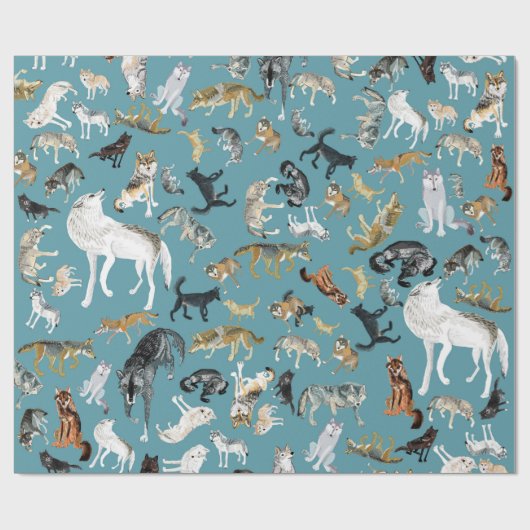 Wolves of the World Turquoise pattern Cadeaupapier (Vlak)