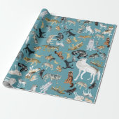 Wolves of the World Turquoise pattern Cadeaupapier (Uitgerold)