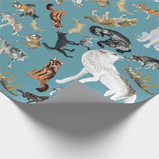 Wolves of the World Turquoise pattern Cadeaupapier (Hoek)