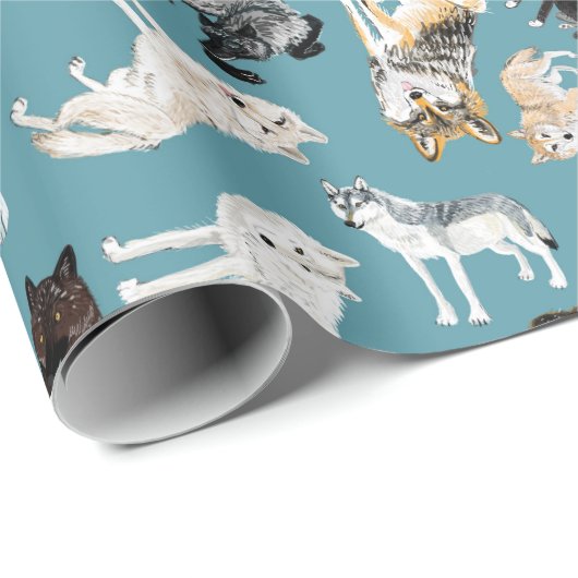 Wolves of the World Turquoise pattern Cadeaupapier (Rol Hoek)