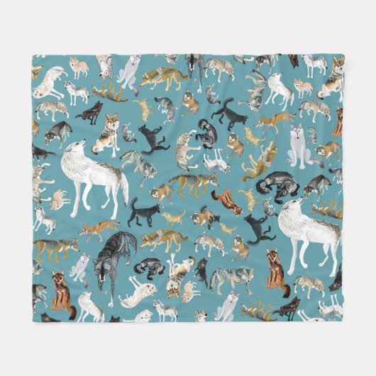 Wolves of the World Turquoise pattern Fleece Deken (Voorkant (Horizontaal))