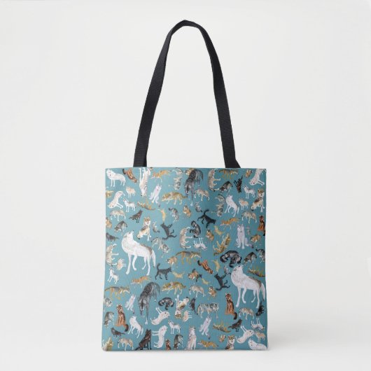 Wolves of the world turquoise pattern tote bag (Voorkant)