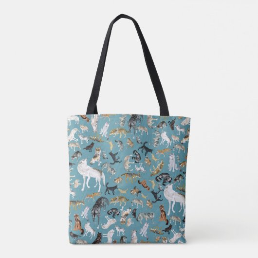 Wolves of the world turquoise pattern tote bag (Achterkant)