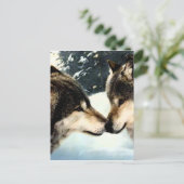 Wolves Wolf Snow Winter Snow Couple Love Briefkaart (Staand voorkant)