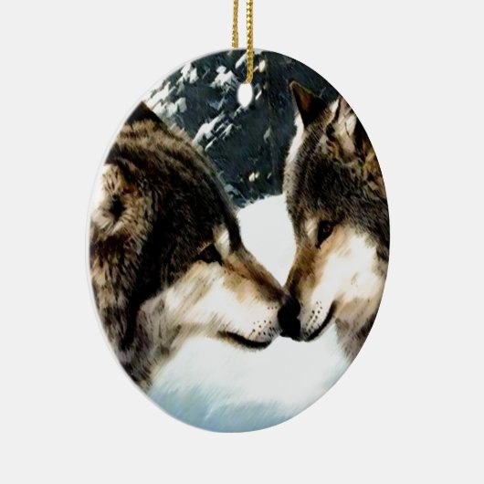 Wolves Wolf Snow Winter Snow Couple Love Keramisch Ornament (Rechts)