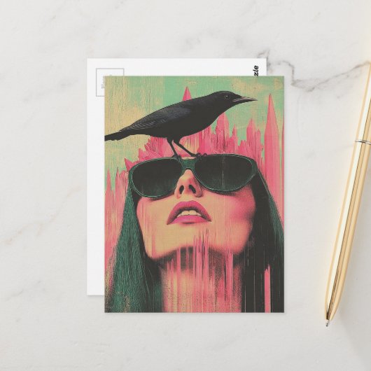 Woman and a Black Bird Briefkaart (Voorkant / Achterkant in situ)