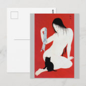 Woman and Black Kitten, Takahashi Shotei Briefkaart (Voorkant / Achterkant)