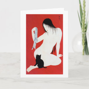 Woman and Black Kitten, Takahashi Shotei Kaart