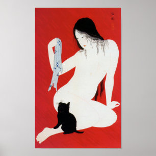 Woman and Black Kitten, Takahashi Shotei Poster