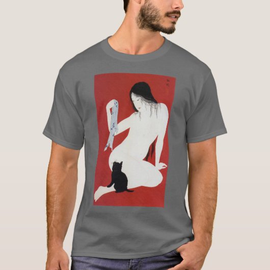 Woman and Black Kitten, Takahashi Shotei T-shirt (Voorkant)