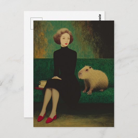 Woman and Capybara on the couch Briefkaart (Voorkant / Achterkant)