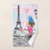  Woman and Pink Heart Ballon - I Love Paris Bad Handdoek (Handdoek)