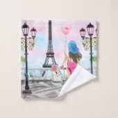  Woman and Pink Heart Ballon - I Love Paris Bad Handdoek (Wasdoekje)