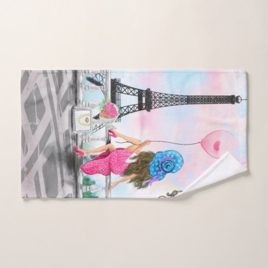  Woman and Pink Heart Ballon - I Love Paris Bad Handdoek (Handdoek)
