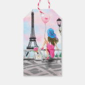  Woman and Pink Heart Ballon - I Love Paris Cadeaulabel (Achterkant)