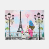  Woman and Pink Heart Ballon - I Love Paris Deurmat (Voorkant)