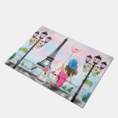  Woman and Pink Heart Ballon - I Love Paris Deurmat (Schuin)