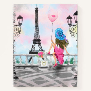  Woman and Pink Heart Ballon - I Love Paris Notitieboek