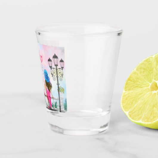  Woman and Pink Heart Ballon - I Love Paris Shot Glas (Rechts)