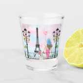  Woman and Pink Heart Ballon - I Love Paris Shot Glas (Voorkant)