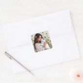 Woman and White Cat and Dandelions Vierkante Sticker (Envelop)