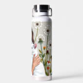 Woman and White Cat and Dandelions Waterfles (Achterkant)