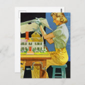  Woman Architect Miniature House Blueprints Briefkaart (Voorkant / Achterkant)