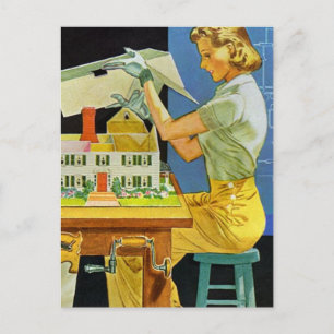  Woman Architect Miniature House Blueprints Briefkaart