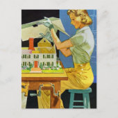  Woman Architect Miniature House Blueprints Briefkaart (Voorkant)