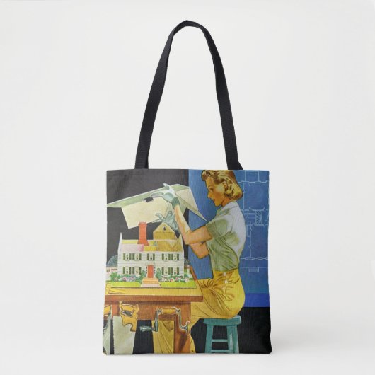  Woman Architect Miniature House Blueprints Tote Bag (Voorkant)